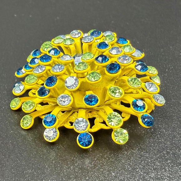 The Unbranded Brand Jewelry - Vintage‎ Atomic Brooch Yellow Blue Green Clear Rhinestones Sputnik Starburst